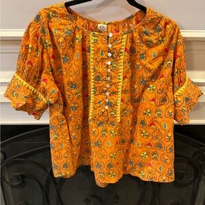 Ivy Jane Orange Floral Blouse with Button Front